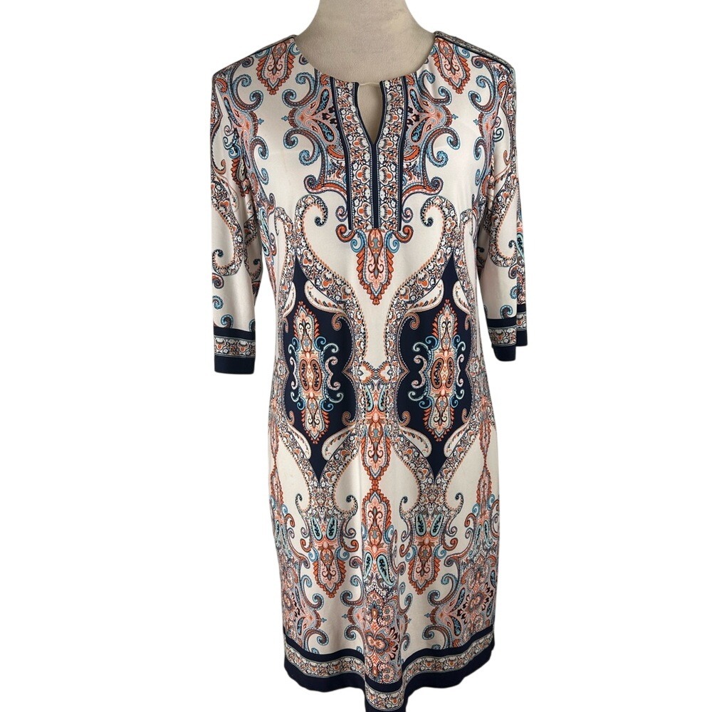 Studio One Sheath Dress Paisley‎ Medallion Navy Orange Women Size 10